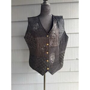 Vintage White Stag Womens XL Black Velvet Patchwork Embroidered Vest!